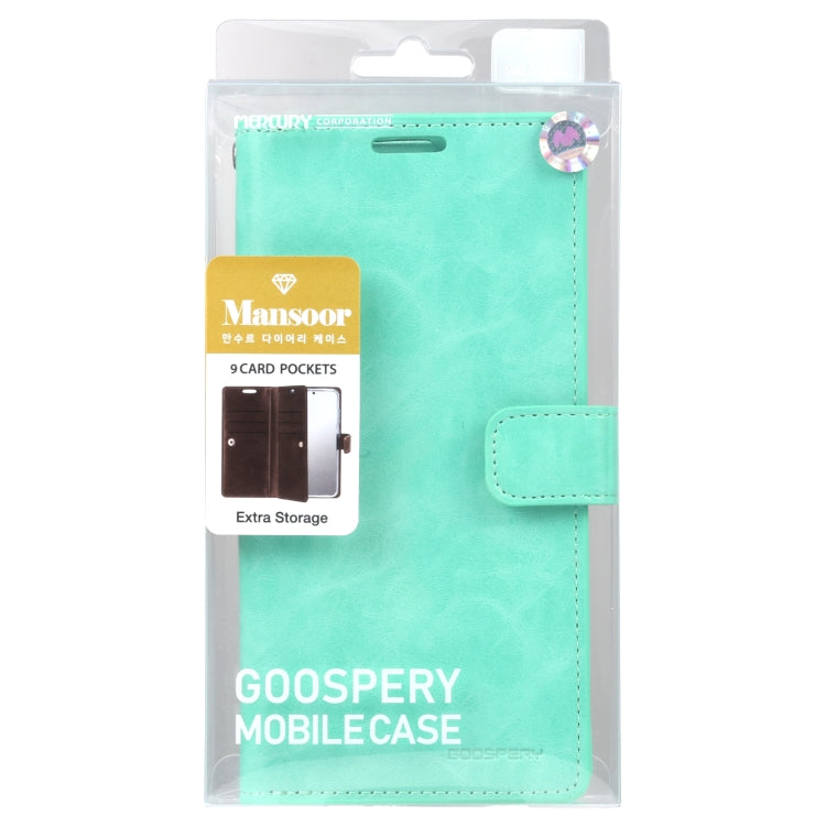 For Samsung Galaxy S23+ 5G GOOSPERY MANSOOR DIARY 9 Card Slots Leather Phone Case(Mint Green) - Galaxy S23+ 5G Cases by GOOSPERY | Online Shopping UK | buy2fix