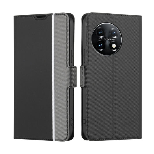 For OnePlus 11 Twill Texture Side Button Leather Phone Case(Black) - OnePlus Cases by buy2fix | Online Shopping UK | buy2fix