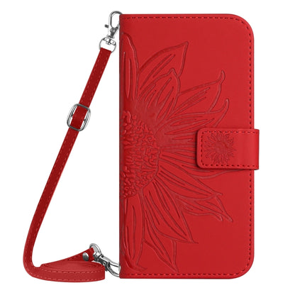 For OPPO A58 5G/A78 5G HT04 Skin Feel Sun Flower Embossed Flip Leather Phone Case with Lanyard(Red) - OPPO Cases by buy2fix | Online Shopping UK | buy2fix