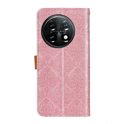 For OnePlus 11 5G European Floral Embossed Flip Leather Phone Case(Pink) - OnePlus Cases by buy2fix | Online Shopping UK | buy2fix