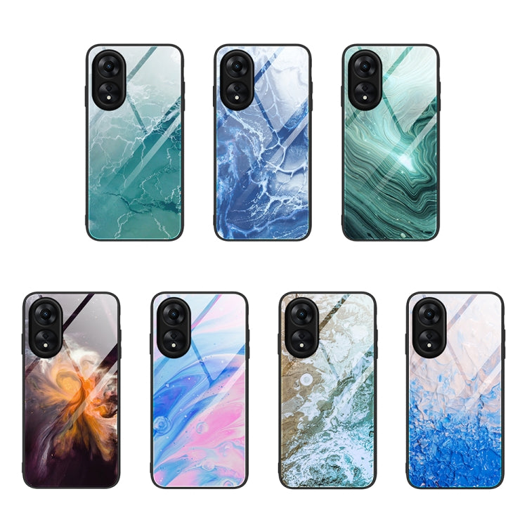 For OPPO A17 Marble Pattern Glass Phone Case(Typhoon) - OPPO Cases by buy2fix | Online Shopping UK | buy2fix