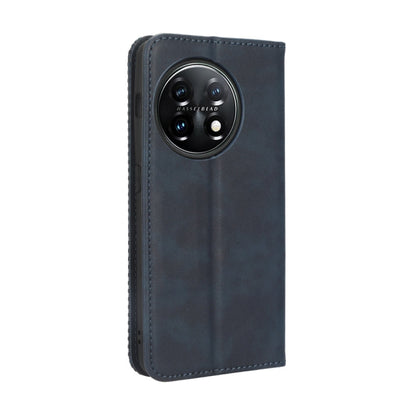 For OnePlus 11 5G Magnetic Buckle Retro Texture Leather Phone Case(Blue) - OnePlus Cases by buy2fix | Online Shopping UK | buy2fix