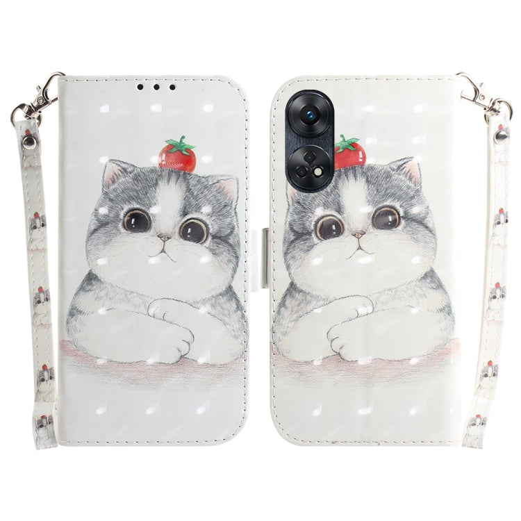 For OPPO Reno8 T 4G 3D Colored Horizontal Flip Leather Phone Case(Cute Cat) - OPPO Cases by buy2fix | Online Shopping UK | buy2fix