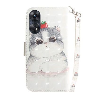 For OPPO Reno8 T 4G 3D Colored Horizontal Flip Leather Phone Case(Cute Cat) - OPPO Cases by buy2fix | Online Shopping UK | buy2fix