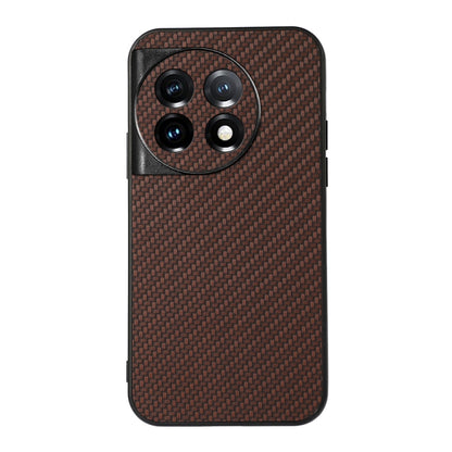 For OnePlus 11 5G Accurate Hole Carbon Fiber Texture PU Phone Case(Brown) - OnePlus Cases by buy2fix | Online Shopping UK | buy2fix