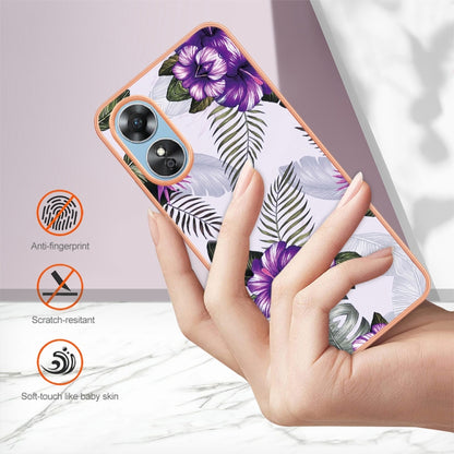 For OPPO A17 Electroplating IMD TPU Phone Case(Purple Flower) - OPPO Cases by buy2fix | Online Shopping UK | buy2fix