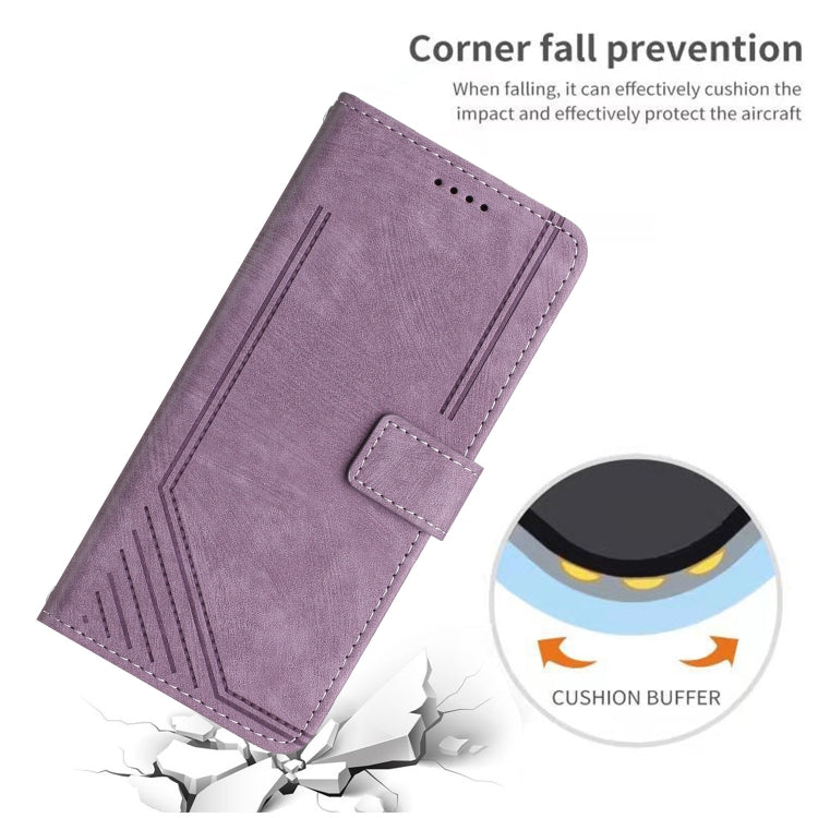 For OnePlus 11 Skin Feel Stripe Pattern Leather Phone Case with Lanyard(Purple) - OnePlus Cases by buy2fix | Online Shopping UK | buy2fix