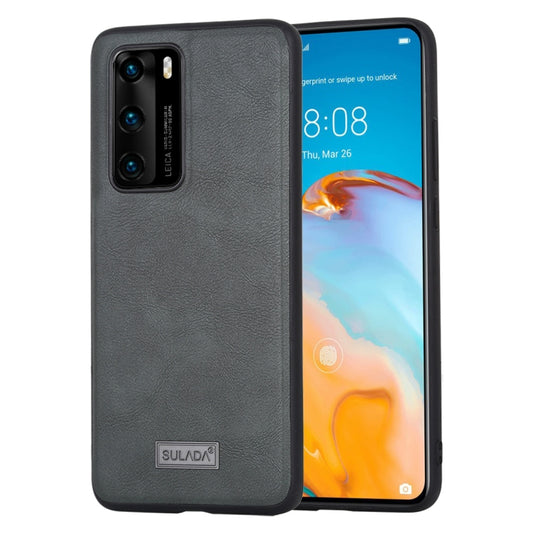 For Huawei P40 SULADA Shockproof TPU + Handmade Leather Protective Case(Grey) - Huawei Cases by SULADA | Online Shopping UK | buy2fix