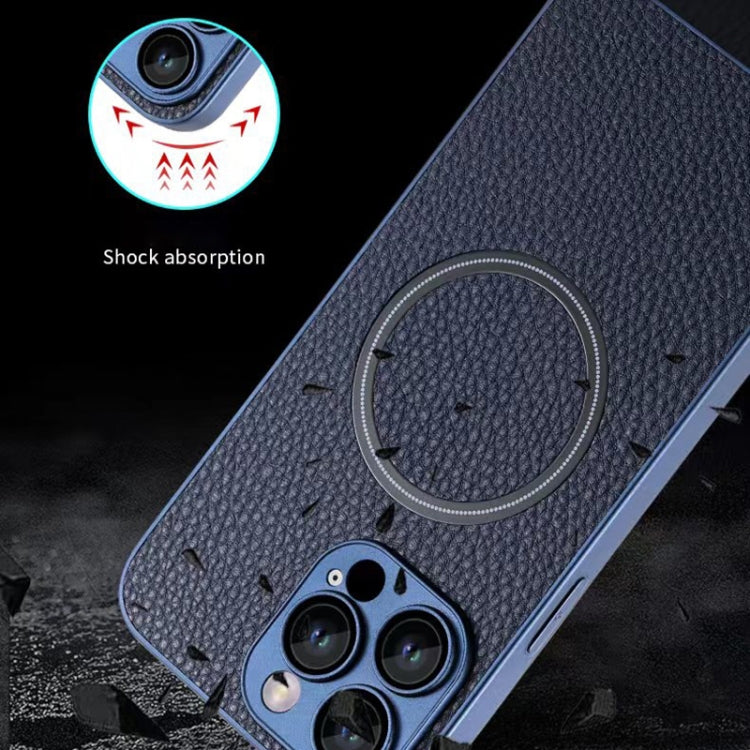 For iPhone 14 Pro Skin Feel Litchi Texture MagSafe Magnetic Phone Case(Blue) - iPhone 14 Pro Cases by buy2fix | Online Shopping UK | buy2fix