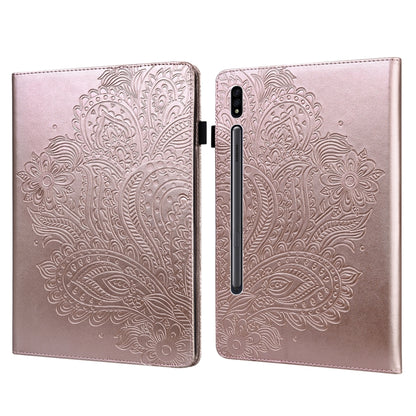 For Samsung Galaxy Tab S9 / S9 FE Peacock Embossed Pattern Leather Tablet Case(Rose Gold) - Galaxy Tab S9 Cases by buy2fix | Online Shopping UK | buy2fix