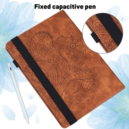 For Samsung Galaxy Tab S9 / S9 FE Peacock Embossed Pattern Leather Tablet Case(Brown) - Galaxy Tab S9 Cases by buy2fix | Online Shopping UK | buy2fix