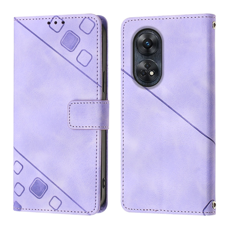 For OPPO Reno8 T 4G Foreign Skin-feel Embossed Leather Phone Case(Light Purple) - OPPO Cases by buy2fix | Online Shopping UK | buy2fix