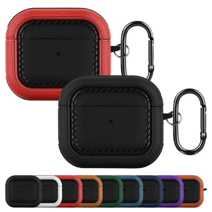 For AirPods 3 Leather Texture Earphone Protective Case(Black + Deep blue) - For AirPods 3 by buy2fix | Online Shopping UK | buy2fix