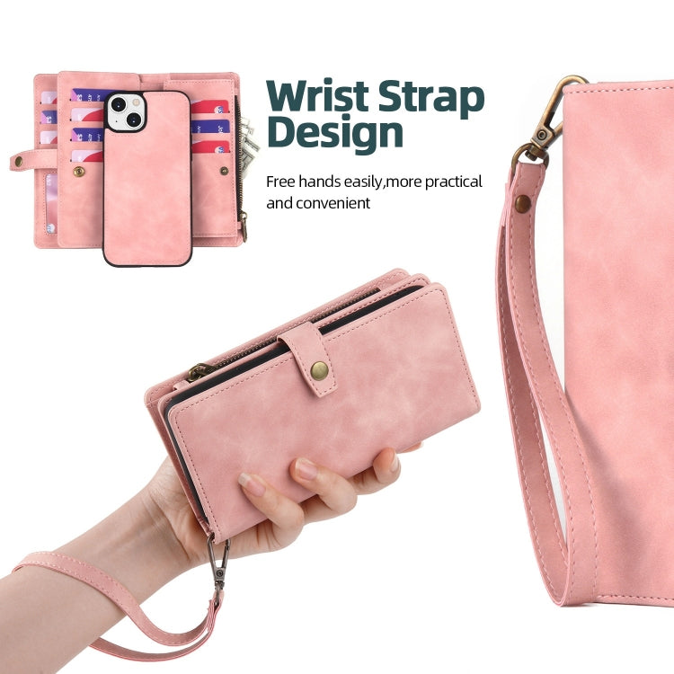 For iPhone 13 Zipper Wallet Detachable MagSafe Leather Phone Case(Pink) - iPhone 11 Cases by buy2fix | Online Shopping UK | buy2fix