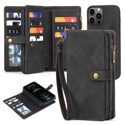 For iPhone 12 Pro Max Zipper Wallet Detachable MagSafe Leather Phone Case(Black) - iPhone 12 Pro Max Cases by buy2fix | Online Shopping UK | buy2fix