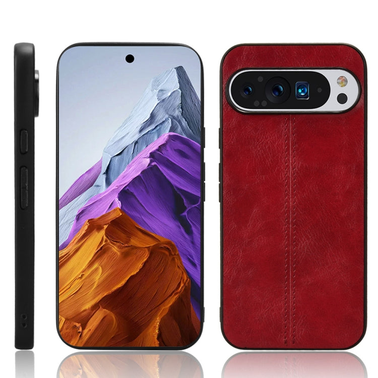 For Google Pixel 9 Pro Sewing Cow Pattern Skin PC + PU + TPU Phone Case(Red) - Google Cases by buy2fix | Online Shopping UK | buy2fix