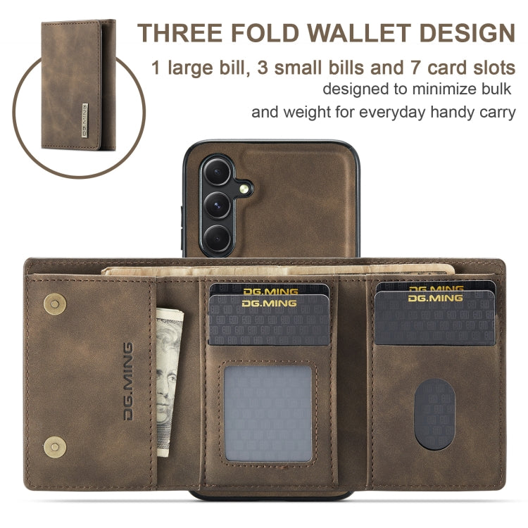 For Samsung Galaxy A55 5G DG.MING M1 Series 3-Fold Multi Card Wallet + Magnetic Phone Case(Coffee) - Galaxy Phone Cases by DG.MING | Online Shopping UK | buy2fix