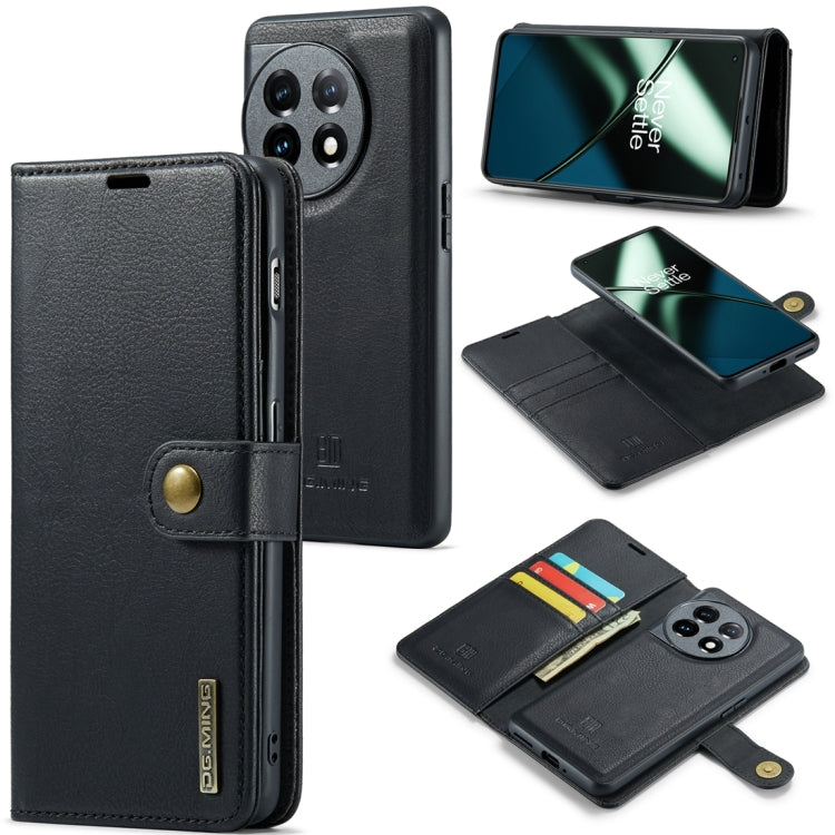 For OnePlus 11 DG.MING Crazy Horse Texture Detachable Magnetic Leather Case(Black) - OnePlus Cases by DG.MING | Online Shopping UK | buy2fix