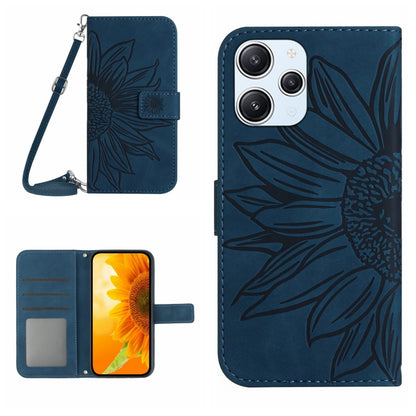 For Xiaomi Redmi 12 5G Skin Feel Sun Flower Embossed Flip Leather Phone Case with Lanyard(Inky Blue) - Xiaomi Cases by buy2fix | Online Shopping UK | buy2fix