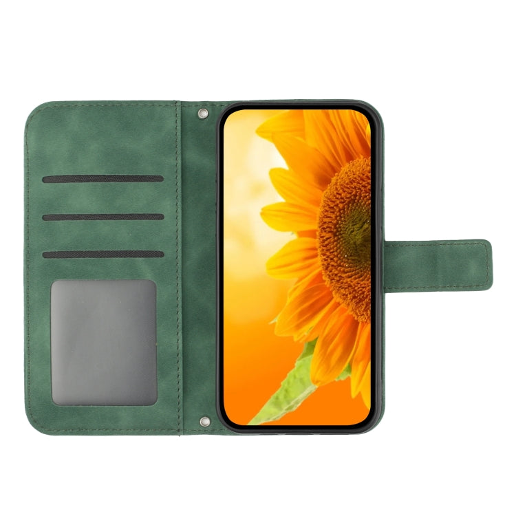 For Xiaomi Redmi 13C 4G Skin Feel Sun Flower Embossed Flip Leather Phone Case with Lanyard(Green) - 13C Cases by buy2fix | Online Shopping UK | buy2fix