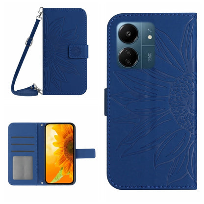 For Xiaomi Redmi 13C 4G Skin Feel Sun Flower Embossed Flip Leather Phone Case with Lanyard(Dark Blue) - 13C Cases by buy2fix | Online Shopping UK | buy2fix