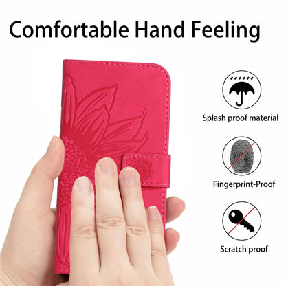 For Xiaomi Redmi Note 13 4G Global Skin Feel Sun Flower Embossed Flip Leather Phone Case with Lanyard(Rose Red) - Note 13 Cases by buy2fix | Online Shopping UK | buy2fix