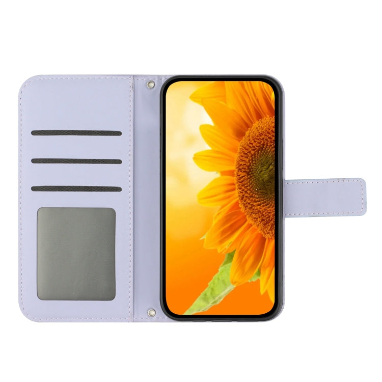 For Xiaomi Redmi A3 Skin Feel Sun Flower Embossed Flip Leather Phone Case with Lanyard(Purple) - Xiaomi Cases by buy2fix | Online Shopping UK | buy2fix