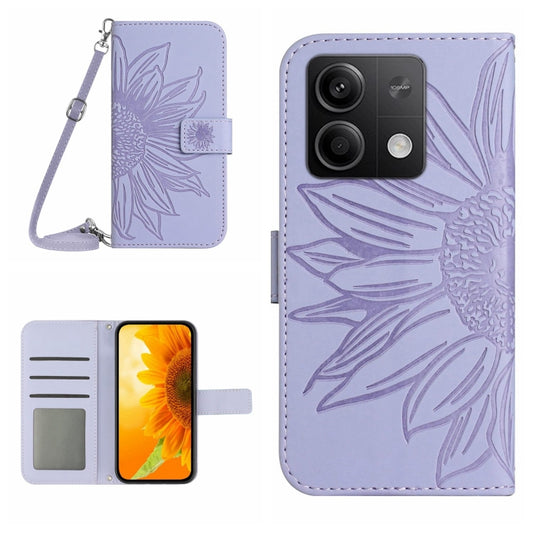 For Xiaomi Redmi Note 13 Pro 4G Global Skin Feel Sun Flower Embossed Flip Leather Phone Case with Lanyard(Purple) - Note 13 Pro Cases by buy2fix | Online Shopping UK | buy2fix