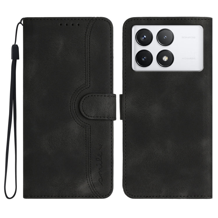 For Xiaomi Redmi K70E Heart Pattern Skin Feel Leather Phone Case(Black) - K70E Cases by buy2fix | Online Shopping UK | buy2fix