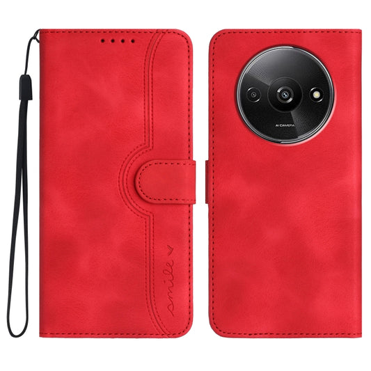 For Xiaomi Redmi A3 Heart Pattern Skin Feel Leather Phone Case(Red) - Xiaomi Cases by buy2fix | Online Shopping UK | buy2fix