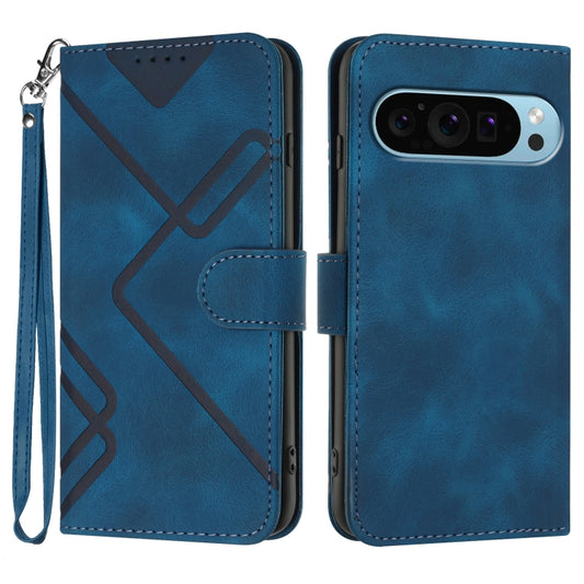 For Google Pixel 9 Pro Line Pattern Skin Feel Leather Phone Case(Royal Blue) - Google Cases by buy2fix | Online Shopping UK | buy2fix