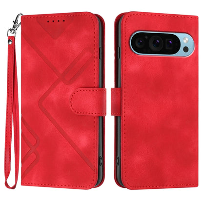 For Google Pixel 9 Line Pattern Skin Feel Leather Phone Case(Red) - Google Cases by buy2fix | Online Shopping UK | buy2fix