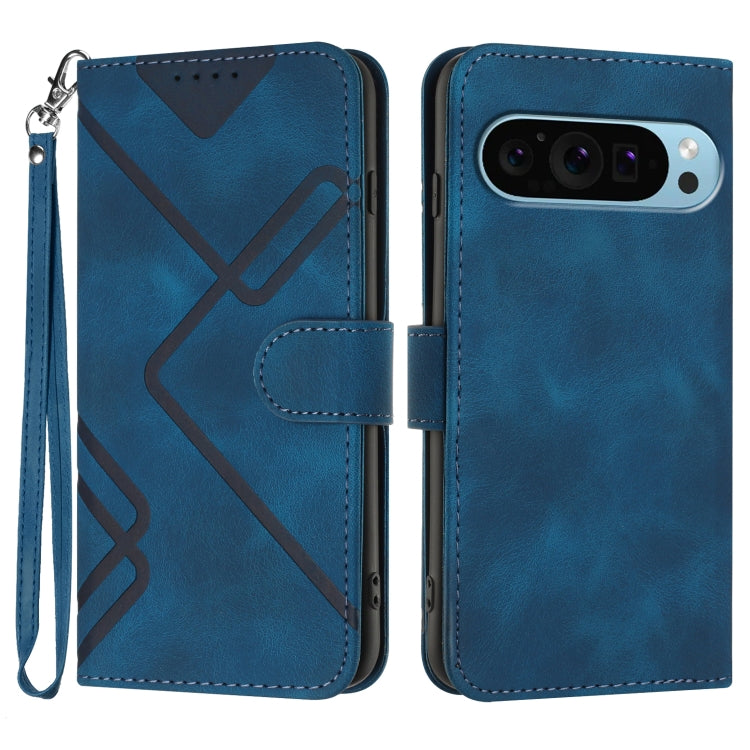 For Google Pixel 9 Line Pattern Skin Feel Leather Phone Case(Royal Blue) - Google Cases by buy2fix | Online Shopping UK | buy2fix