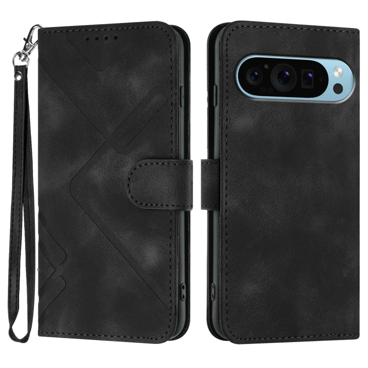 For Google Pixel 9 Line Pattern Skin Feel Leather Phone Case(Black) - Google Cases by buy2fix | Online Shopping UK | buy2fix