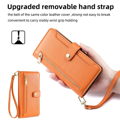 For Samsung Galaxy S22+ 5G Sheep Texture Cross-body Zipper Wallet Leather Phone Case(Orange) - Galaxy S22+ 5G Cases by buy2fix | Online Shopping UK | buy2fix