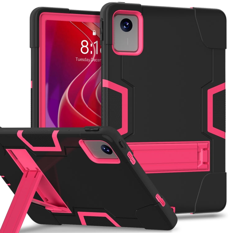 For Lenovo Tab M11/ Xiaoxin Pad 11 2024 Contrast Color Silicone Hybrid PC Tablet Case with Holder(Black Rose Red) - Lenovo by buy2fix | Online Shopping UK | buy2fix