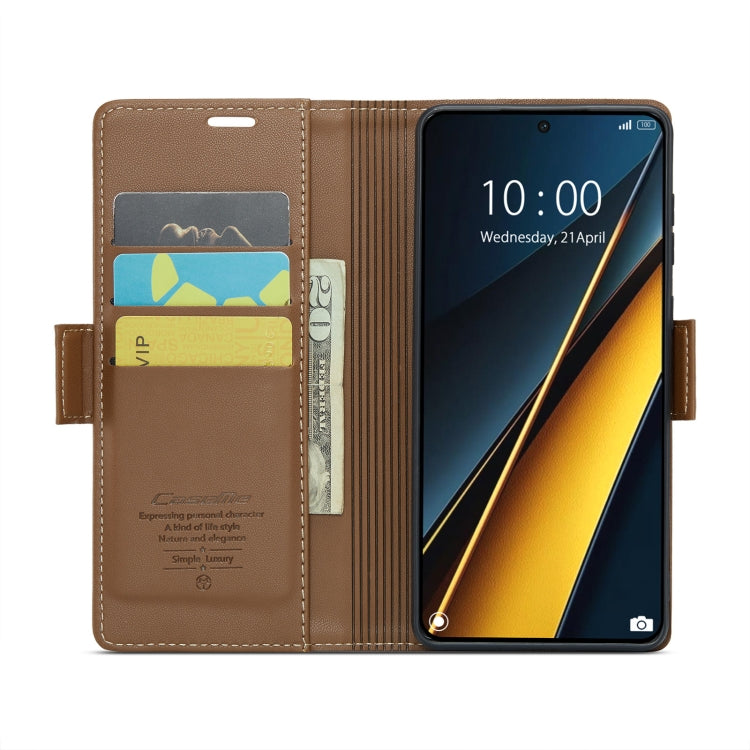 For Xiaomi Poco X6 Pro 5G/Redmi K70E 5G CaseMe 023 Butterfly Buckle Litchi Texture RFID Anti-theft Leather Phone Case(Brown) - K70E Cases by CaseMe | Online Shopping UK | buy2fix