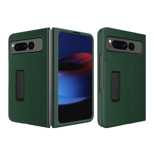 For Google Pixel Fold Litchi Texture Integrated Shockproof Phone Case with Holder(Green) - Google Cases by buy2fix | Online Shopping UK | buy2fix