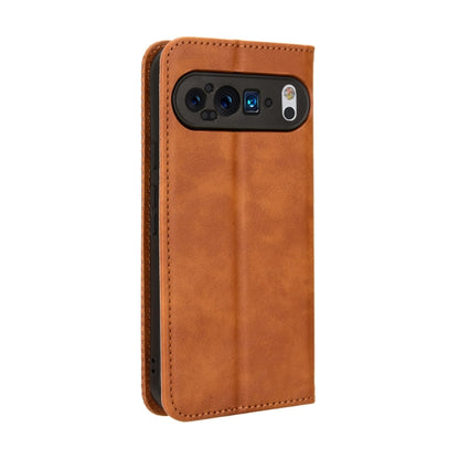 For Google Pixel 9 Pro Magnetic Buckle Retro Texture Leather Phone Case(Brown) - Google Cases by buy2fix | Online Shopping UK | buy2fix