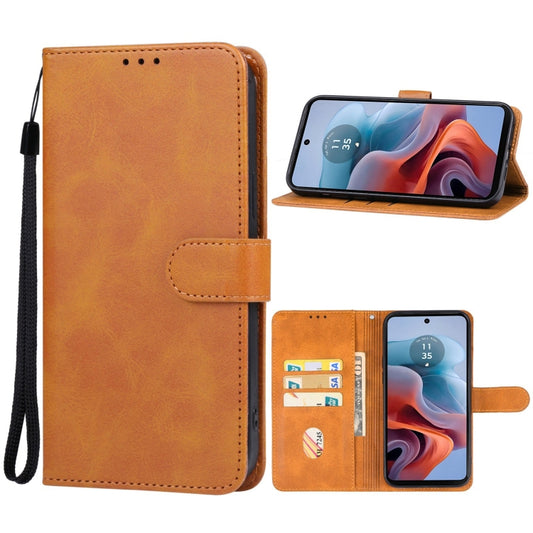 For Motorola Moto G34 Leather Phone Case(Brown) - Motorola Cases by buy2fix | Online Shopping UK | buy2fix