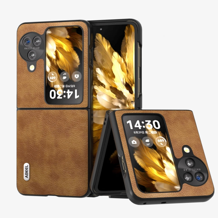 For OPPO Find N3 Flip ABEEL Retro Litchi Texture PU Phone Case(Brown) - Find N3 Flip Cases by buy2fix | Online Shopping UK | buy2fix