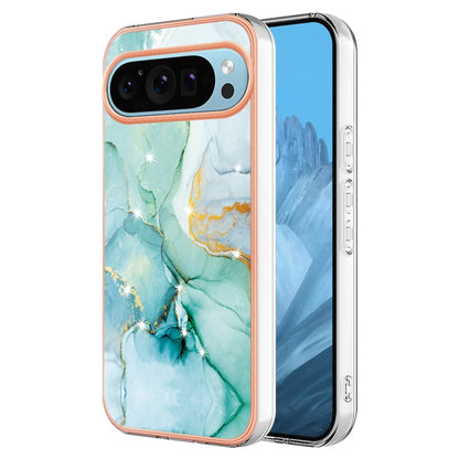 For Google Pixel 9 / 9 Pro Electroplating Marble Dual-side IMD Phone Case(Green 003) - Google Cases by buy2fix | Online Shopping UK | buy2fix