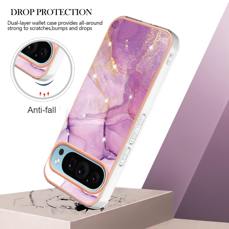 For Google Pixel 9 Pro XL Electroplating Marble Dual-side IMD Phone Case(Purple 001) - Google Cases by buy2fix | Online Shopping UK | buy2fix