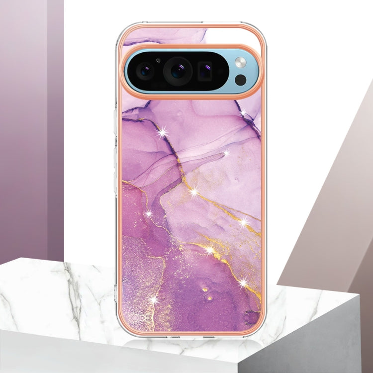 For Google Pixel 9 Pro XL Electroplating Marble Dual-side IMD Phone Case(Purple 001) - Google Cases by buy2fix | Online Shopping UK | buy2fix