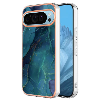 For Google Pixel 9 Pro XL Electroplating Marble Dual-side IMD Phone Case(Green 017) - Google Cases by buy2fix | Online Shopping UK | buy2fix