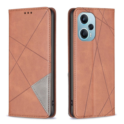 For Xiaomi Poco F5 5G / Redmi Note 12 Turbo Rhombus Texture Magnetic Leather Phone Case(Brown) - Xiaomi Cases by buy2fix | Online Shopping UK | buy2fix