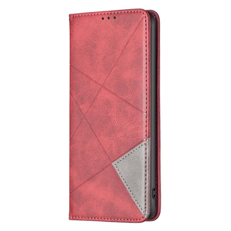 For Xiaomi Redmi 12 4G Rhombus Texture Magnetic Leather Phone Case(Red) - Xiaomi Cases by buy2fix | Online Shopping UK | buy2fix