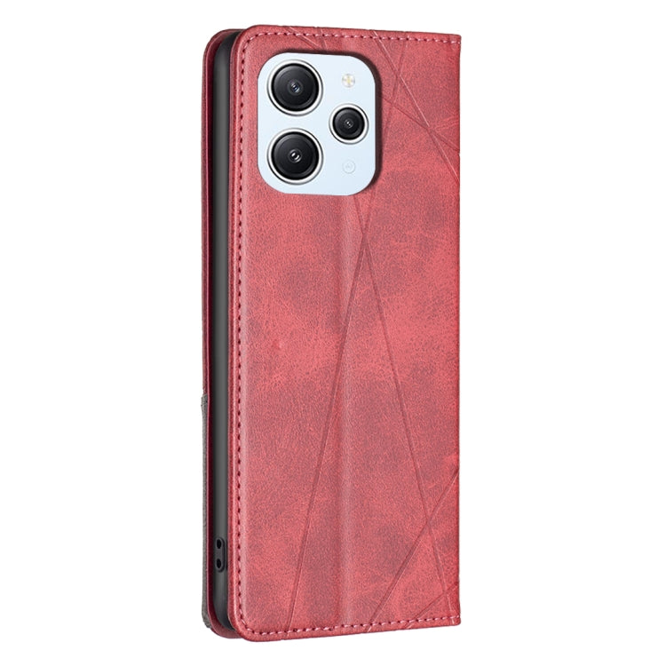 For Xiaomi Redmi 12 4G Rhombus Texture Magnetic Leather Phone Case(Red) - Xiaomi Cases by buy2fix | Online Shopping UK | buy2fix