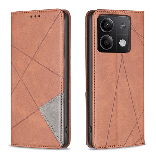 For Xiaomi Redmi Note 13 Rhombus Texture Magnetic Leather Phone Case(Brown) - Xiaomi Cases by buy2fix | Online Shopping UK | buy2fix