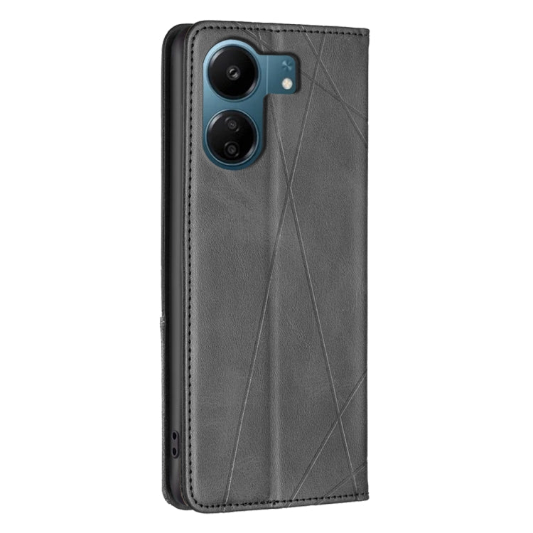 For Xiaomi Redmi 13C Rhombus Texture Magnetic Leather Phone Case(Black) - 13C Cases by buy2fix | Online Shopping UK | buy2fix